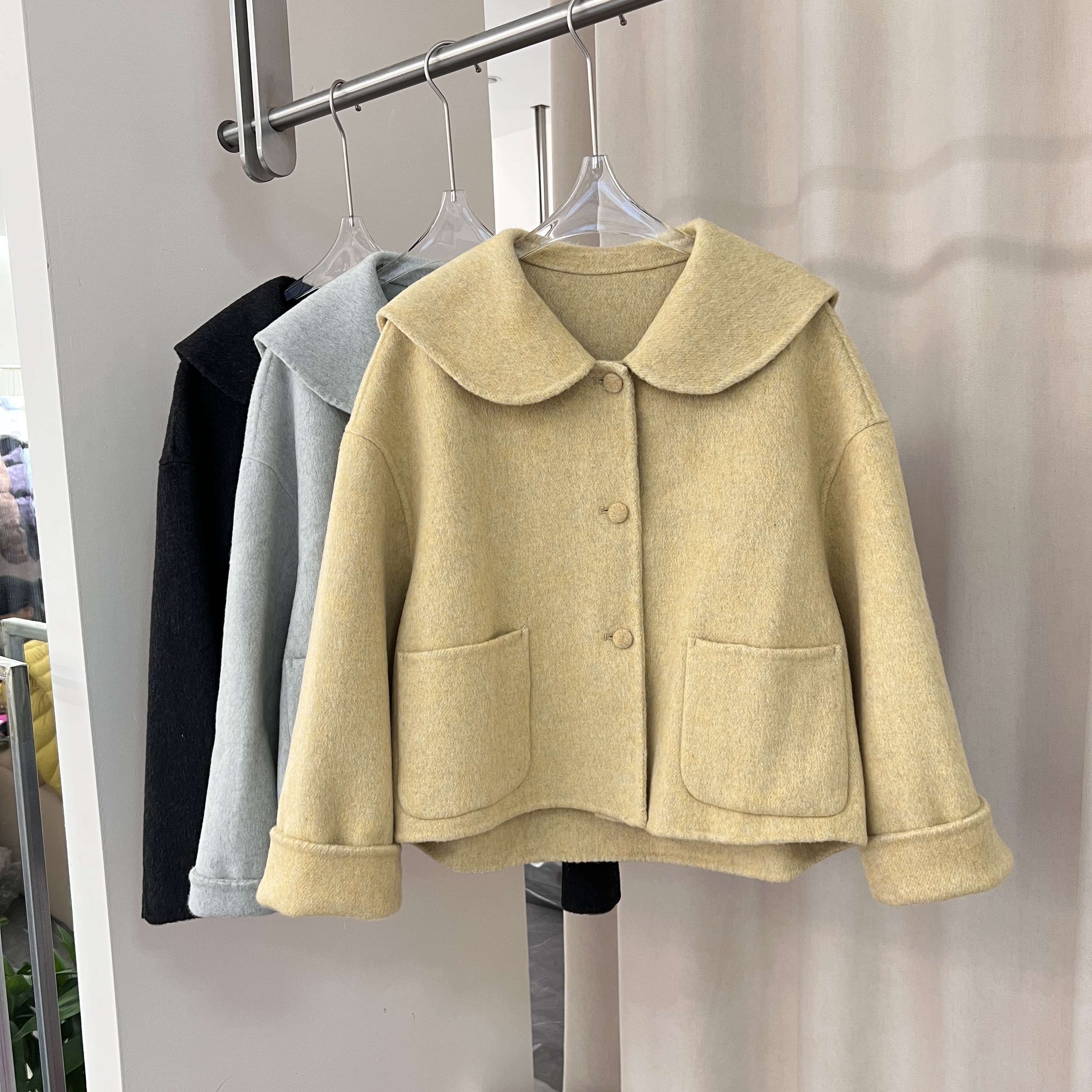 秋冬韩系可爱娃娃领双面羊绒大衣女减龄羊毛呢子外套超好看小个子