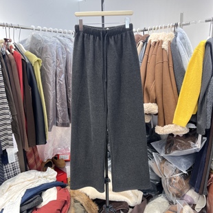 子5552 女秋冬松紧腰宽松直筒长裤 软糯加绒加厚垂感窄版 阔腿休闲裤