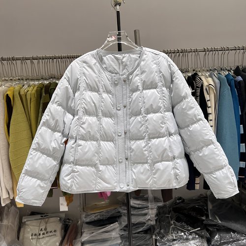 韩版圆领小方格羽绒服外套女2025冬款宽松休闲保暖90白鸭绒面包服