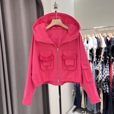 2026春季新款连帽小众酷辣妹大拉链口袋设计防晒薄夹克短外套女潮