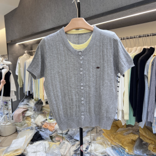 新款 针织开衫 韩版 百搭圆领短袖 女宽松显瘦上衣潮6089 时尚 2026春季