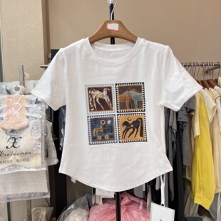 MG米格26夏款 t恤女士舒适百搭字母小个子棉短上衣083 圆领套头短袖