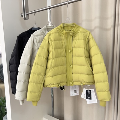 韩版2025冬新款时尚立领拼针织单排扣百搭显瘦羽绒服外套女99826