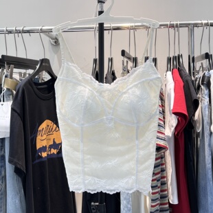 法式 显瘦外穿百搭背心9902 性感雷丝美背吊带固定白马甲线走光修身