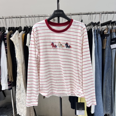 小马刺绣2026春季新款韩版时尚显瘦长袖T恤女小众打底衫上衣3712