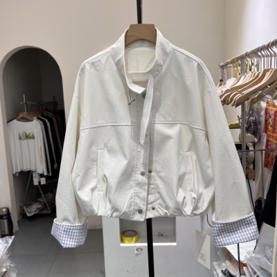 2026春季新款设计感拼接格子立领风衣外套女休闲减龄宽松外套6009