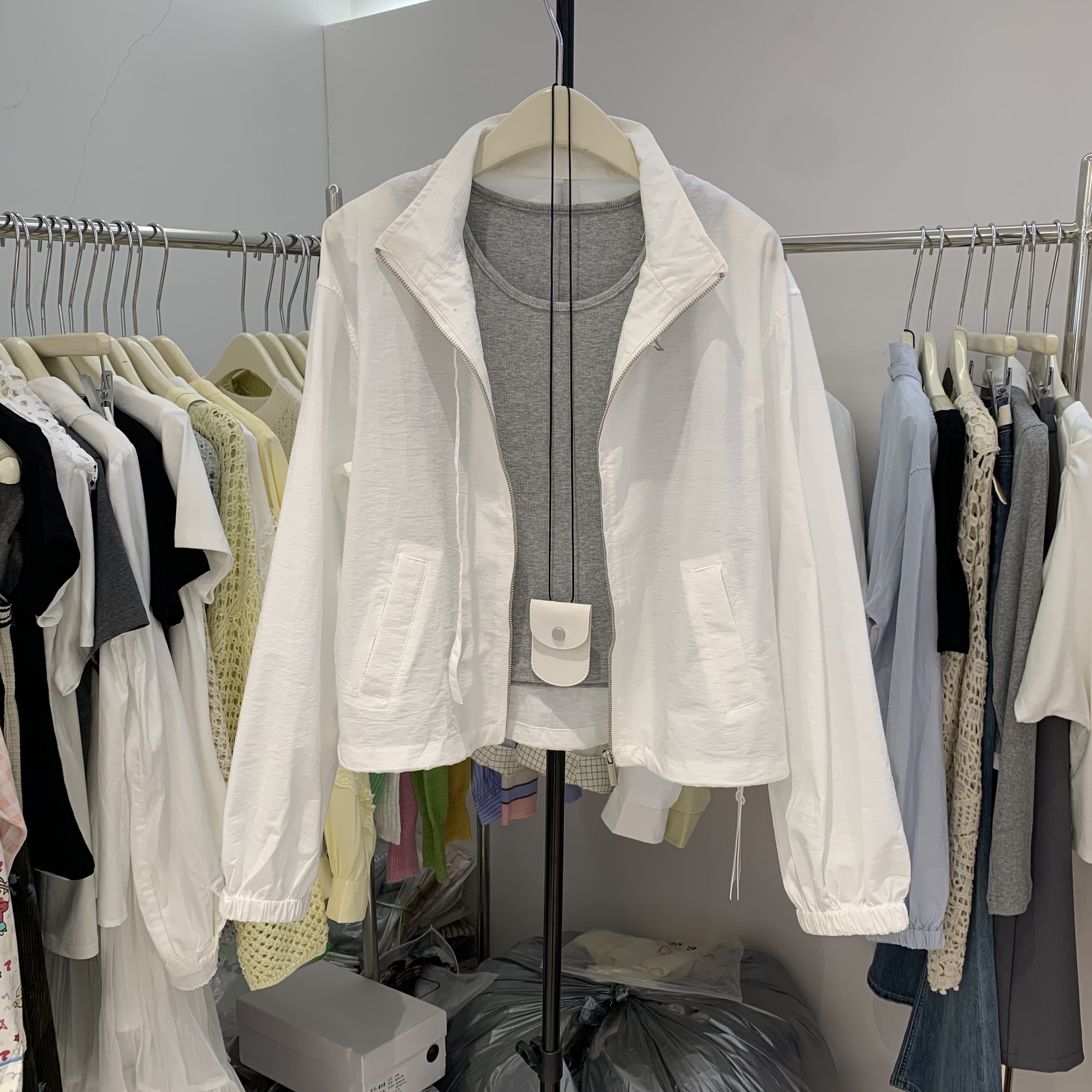 2026春季新款韩版设计感拉链立领抽绳外套内搭修身背心两件套8005