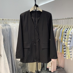 欧洲站2026春新款 外套女2606 欧货韩系V领单排扣宽松休闲纯色西装