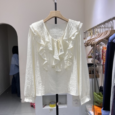 清新2026春季新款时尚百搭衬衫女设计感小众荷叶边长袖上衣潮1103