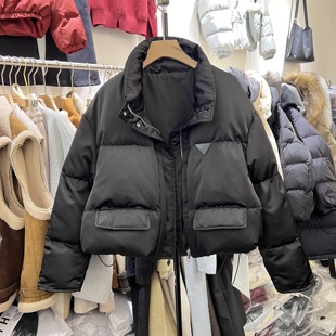 今流行圆领短款 百搭面包服拉链羽绒服加厚高级感2630 鹅绒服女冬季