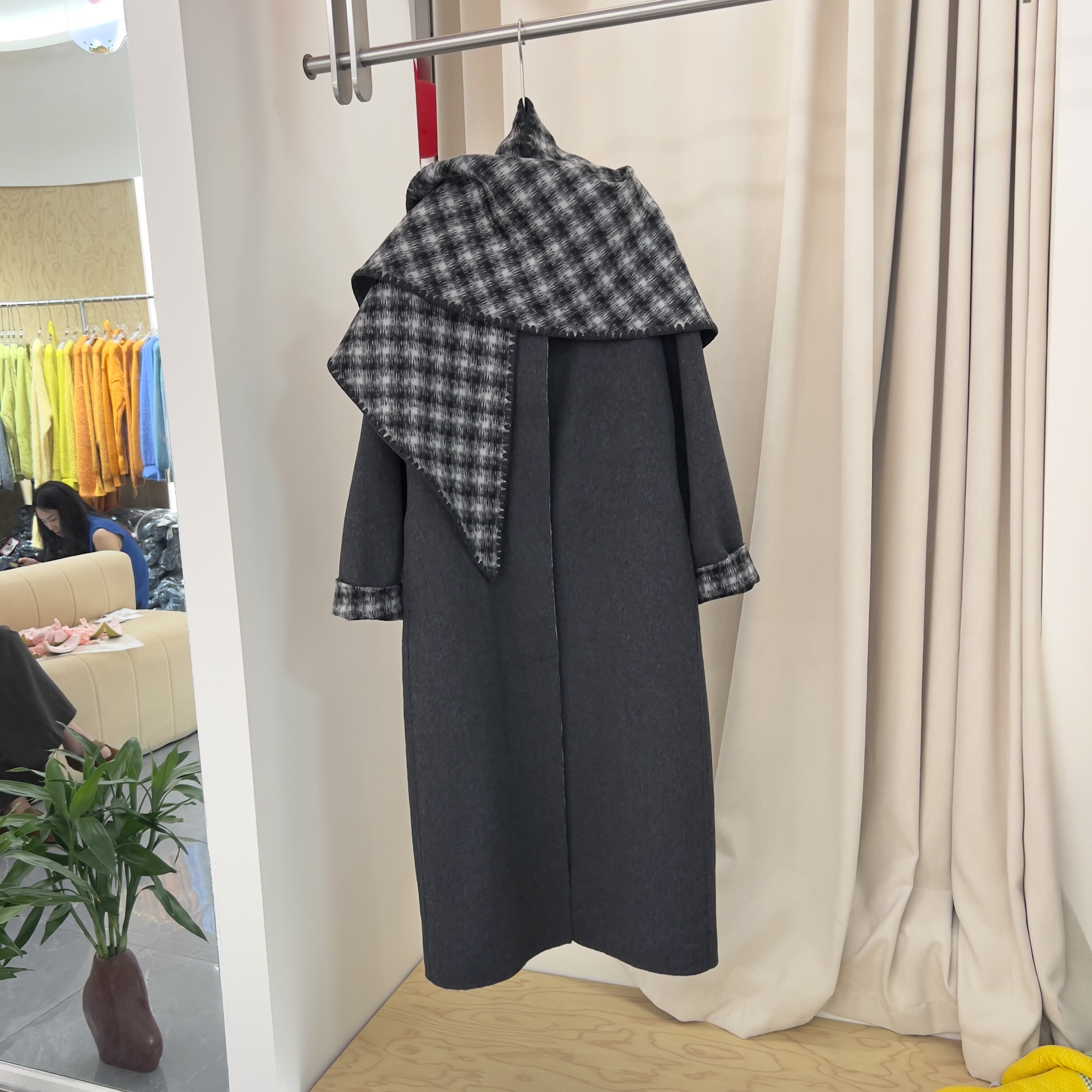 欧货轻奢设计感AB面双面羊绒大衣女25秋冬时尚宽松围巾款毛呢外套