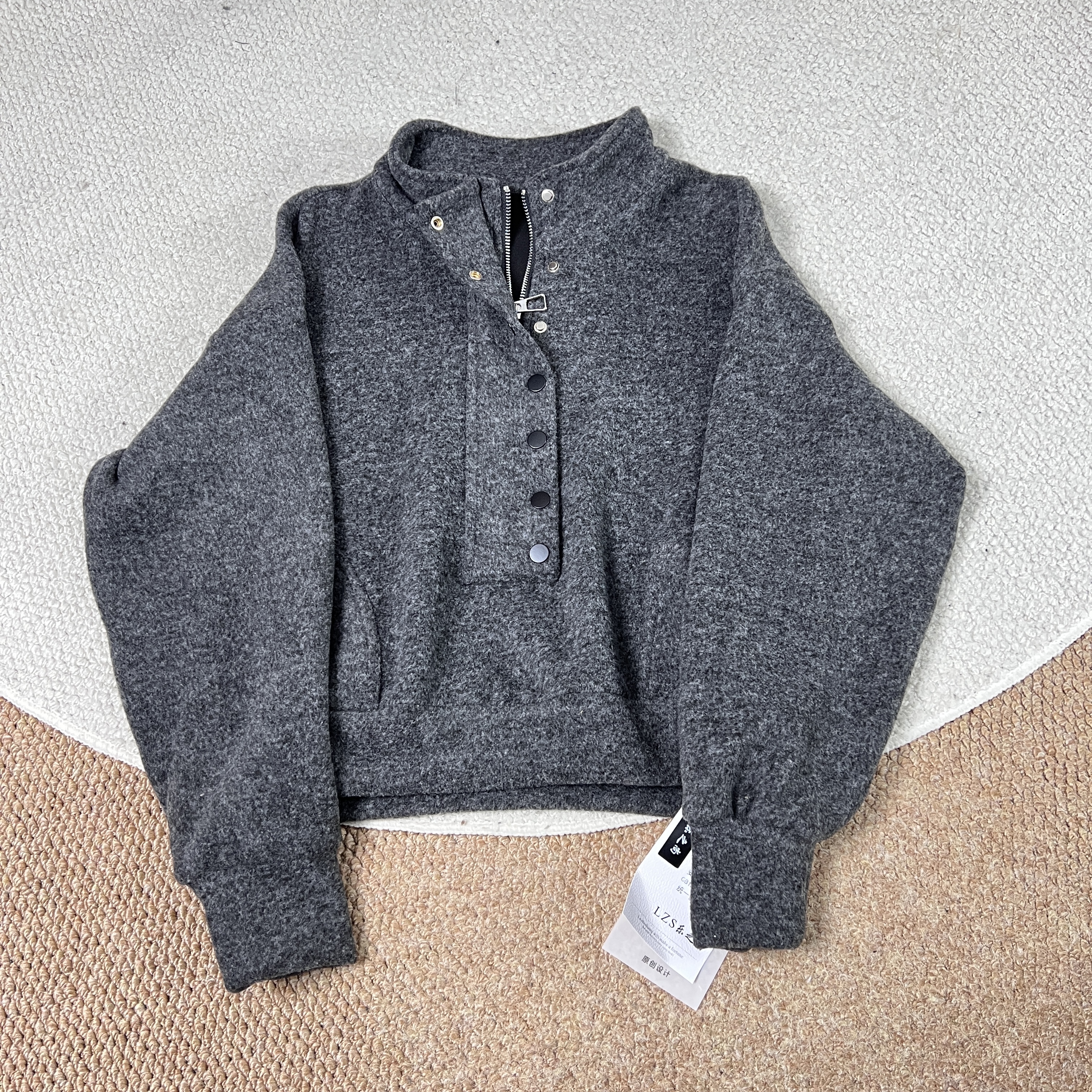 韩系立领羊毛长袖卫衣外套女25冬新宽松显瘦休闲百搭时尚上衣905