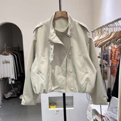 6015欧货高端立领双排扣短款外套女2026春季新款宽松气质上衣