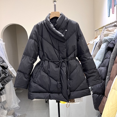 韩系立领收腰显瘦中长款羽绒服女2025冬新款洋气白鸭绒外套89096