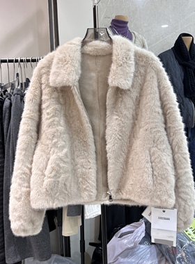 韩系毛绒绒拉链皮毛一体仿貂毛2025冬季宽松小个子短款外套女8137
