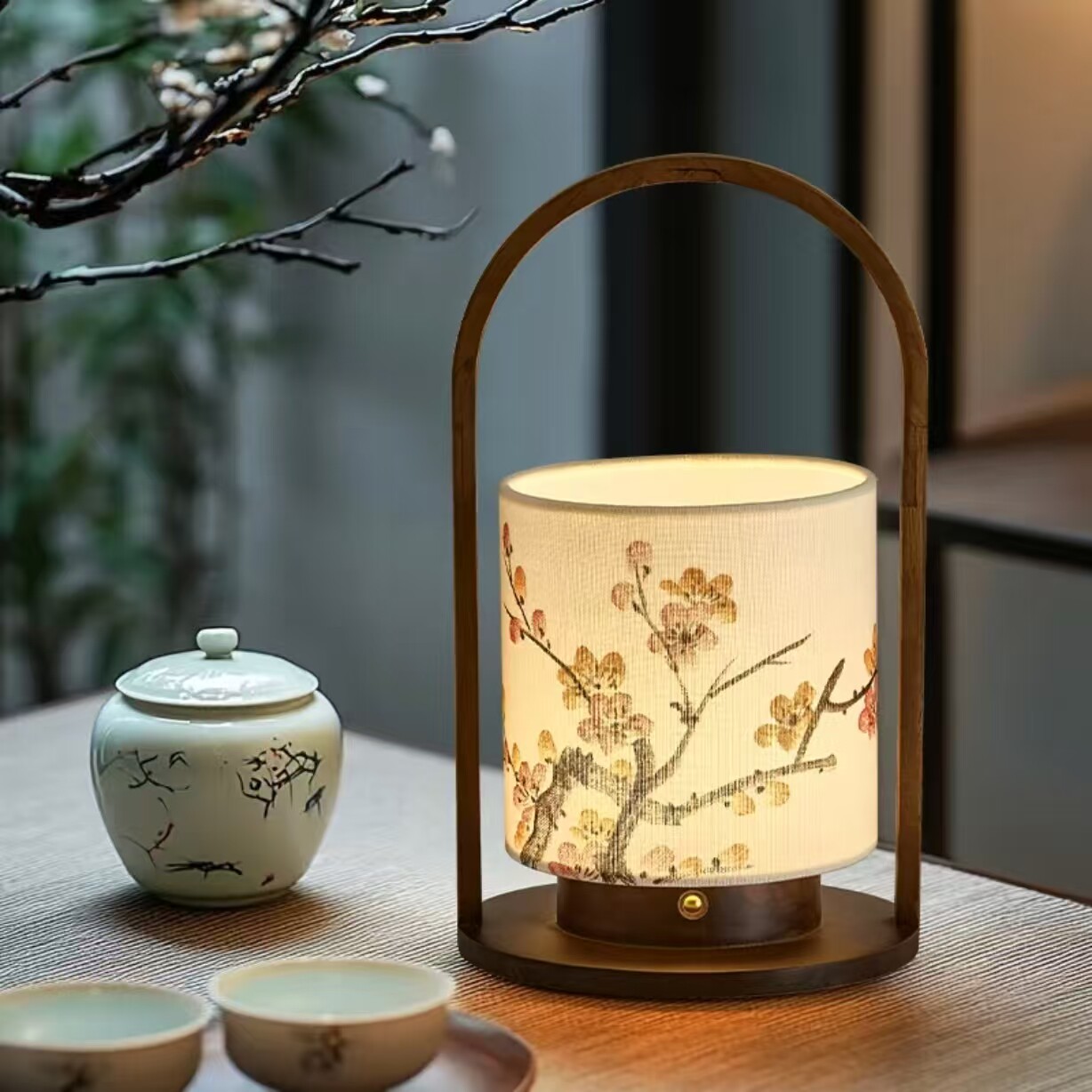 宋式国风中式美学古风禅意充电台灯实木客厅复古装饰茶室床头民宿