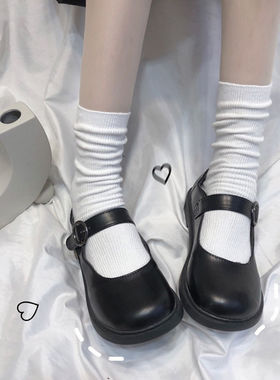 黑白色百搭中筒袜子女韩版潮流日系可爱学生jk制服纯色堆堆长袜