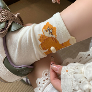 新款 捣蛋猫猫蛋蛋中筒袜无骨抽象可爱精梳棉夏季 袜子女袜子棉长袜