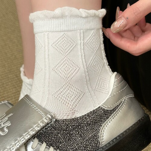 白色袜子女可爱日系jk花边中筒袜