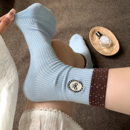 sweet girl 甜系少女撞色蝴蝶结刺绣ins波点拼色学院风中筒棉袜子