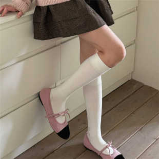 安哥拉红秋冬复古中筒显瘦袜子简约纯色无骨小腿袜 甜美少女风