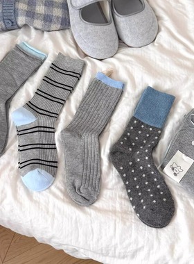 太适合秋冬了~灰色格雷系韩风简约百搭中筒袜秋冬天加厚保暖袜子