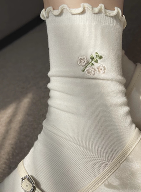 花边袜子女夏季薄款白色中筒袜玛丽珍袜堆堆袜女配小皮鞋春秋长袜