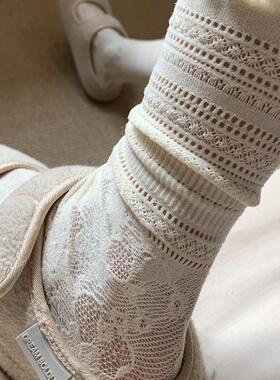 ins白色镂空蕾丝jk堆堆袜子女中筒配玛丽珍木耳边小腿袜薄款夏季