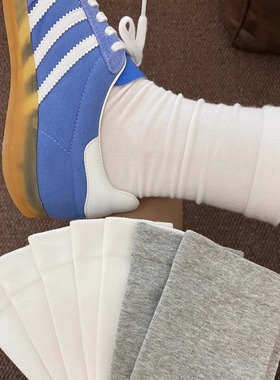 白色堆堆袜子女夏薄款中筒袜棉袜配小皮鞋春夏无骨袜黑色月子长袜