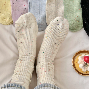 竖条点子纱袜子女中筒袜ins潮纯棉春秋日系个性 学院风长袜 网红款