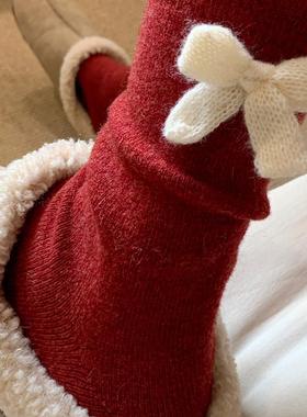 复古红~立体感简直了 本命年闭眼入~蝴蝶结大红色加厚堆堆袜子女