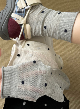 波点中筒袜配凉鞋芭蕾风长袜夏天灰色堆堆袜子女夏季薄款透气袜子