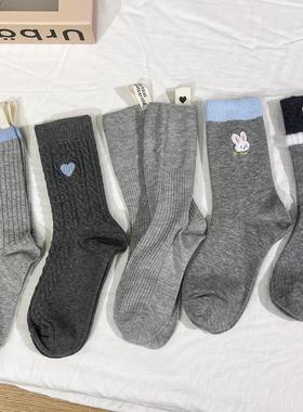 灰色格雷系韩风简约百搭中筒袜秋冬天加厚保暖袜子适合秋冬中筒袜