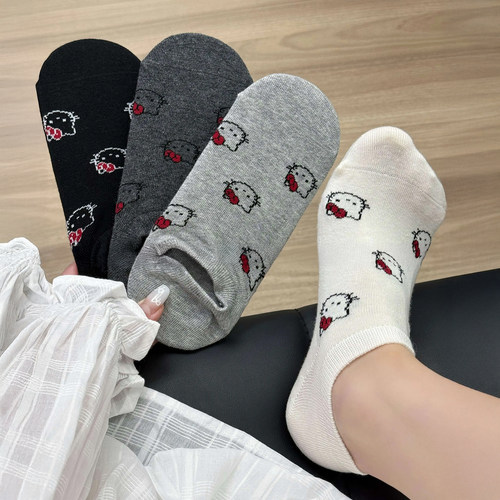 夏日甜美小猫袜子~后跟硅胶防滑不掉跟日系女士可爱卡通隐形船袜