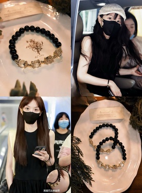 「绿曜精灵」祈福版!!田曦薇定制款黑曜石绿幽灵金发水晶手链手串