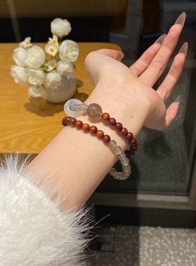 她屿Lumi天然紫檀木灰玛瑙国风手链新中式扶摇直上双圈手串送礼