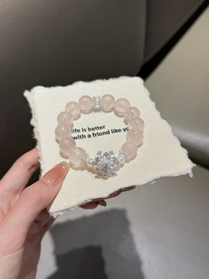 时来运转天然粉水晶手链女款单圈旋转雪花饰品礼物送女友闺蜜她屿