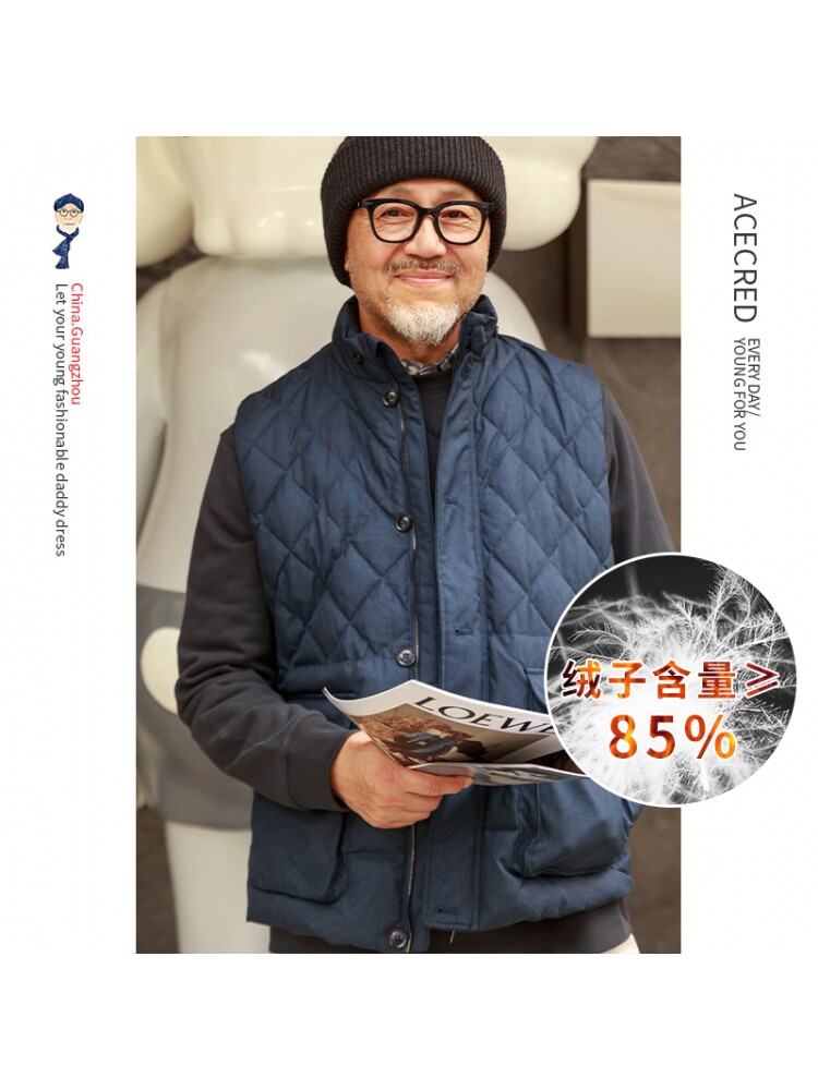 중년 아빠의 겨울 다운 조끼 남성용 중년 및 노인 할아버지를위한 느슨한 두꺼운 민소매 다운 재킷