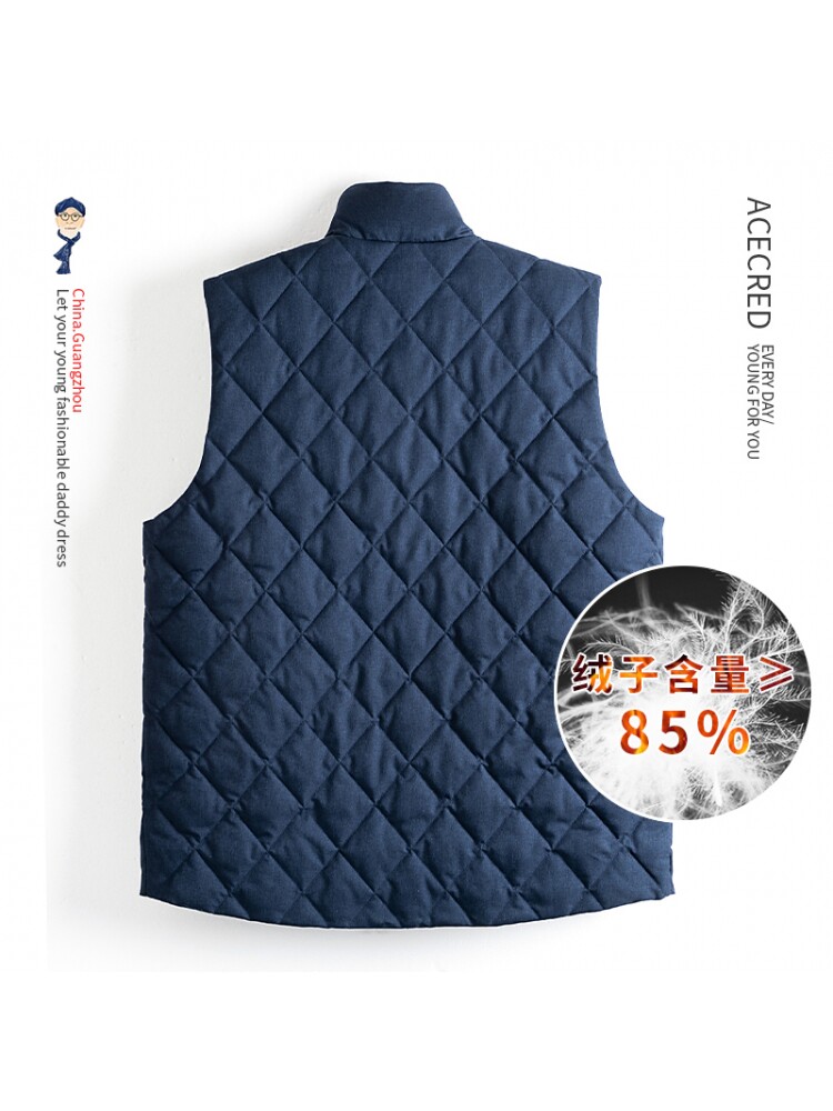중년 아빠의 겨울 다운 조끼 남성용 중년 및 노인 할아버지를위한 느슨한 두꺼운 민소매 다운 재킷