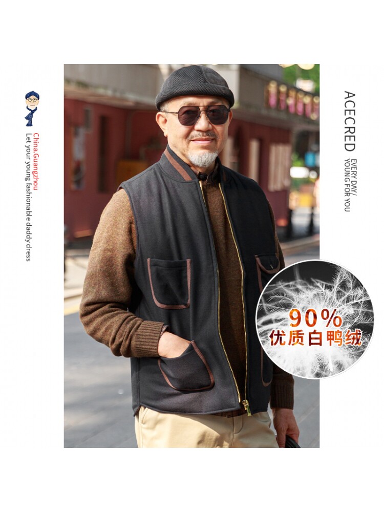아빠의 겨울 다운 조끼 남성용 느슨한 따뜻한 조끼 중년 및 노인 가을 겨울 노인 및 할아버지를위한 의류