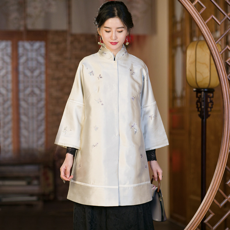 pcy552秋冬民国中式复古改良唐装九分袖中长款外套风衣棉衣女春