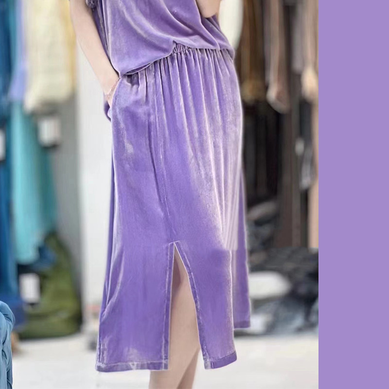 csz001丨芷卉丨中式复古真丝丝绒半身裙中式日常款长半裙春夏女