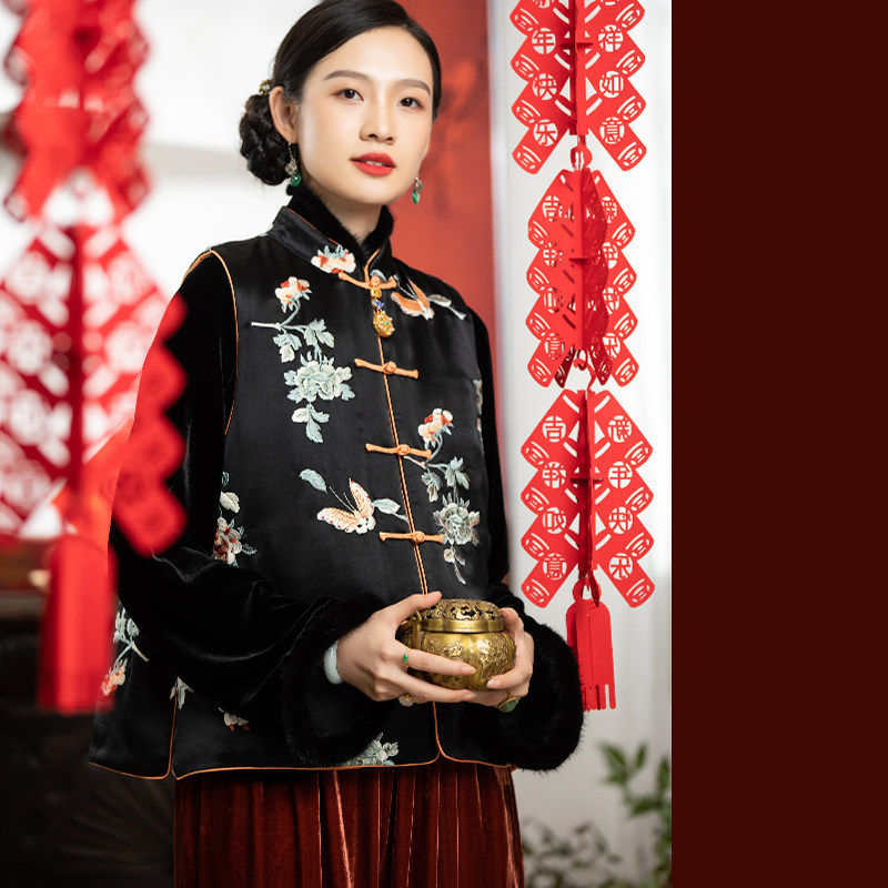 pcy1411四季可穿 中式复古绣花马甲古董绣花纹样刺绣坎肩马夹马褂