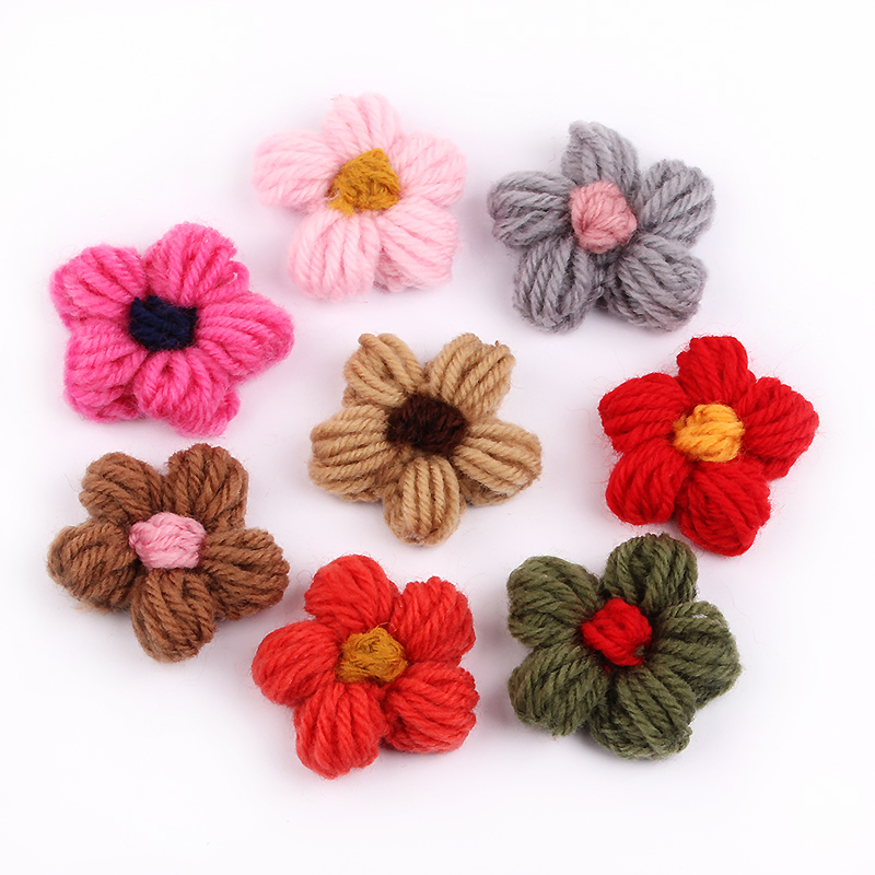 网红粗毛线花朵半成品配件 手工diy发夹材料儿童发卡发饰头饰品