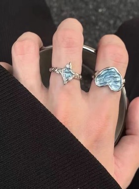 珐琅星芒甜酷风戒指潮酷小众设计冷淡风简约开口可调节情侣指环