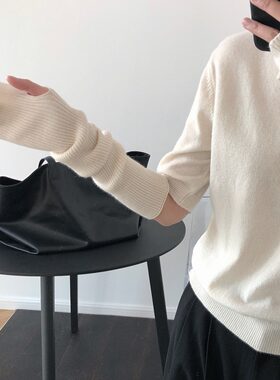 针织手套袖套女秋冬季酷保暖白色套袖手袖护腕毛衣毛线半指手臂套