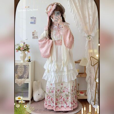 花溪畔原创汉洋折衷明制汉服交领琵琶袖马面裙刺绣云肩洛丽塔套装