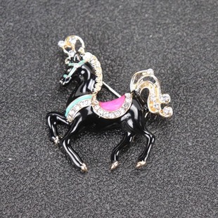 中古宫廷风珐琅滴油镶钻战马奔马马胸针