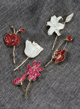 复古珐琅油画风百合波斯菊胸花