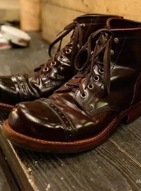 美国正品Julian boots马臀皮8号色RRL款黑武士短靴可选配鞋头雕花